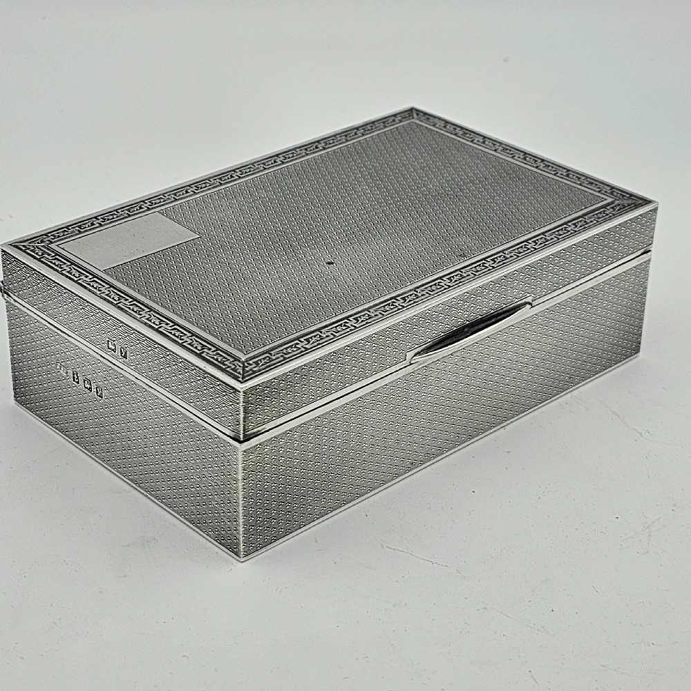 Silver Cigar or Cigarette Box c1929 - Hinged Lid and Engine Turned Border 