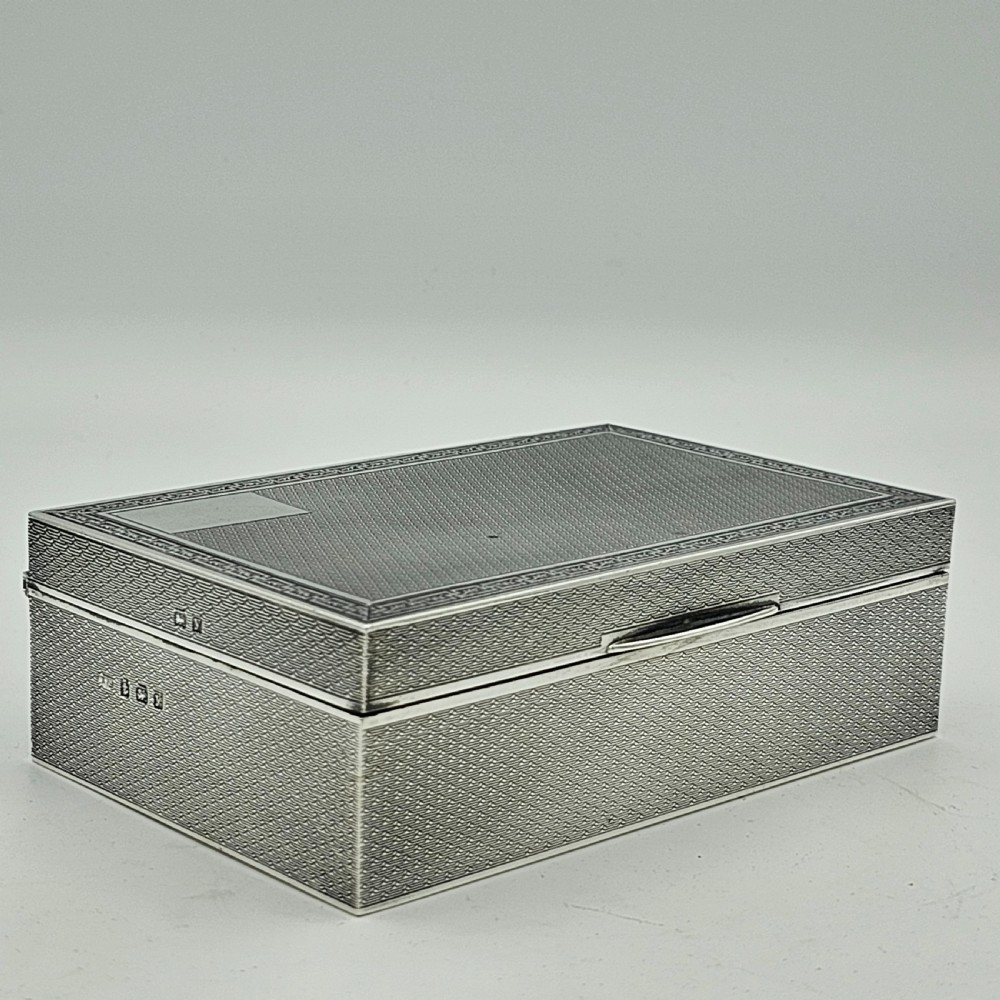 Silver Cigar or Cigarette Box c1929 - Hinged Lid and Engine Turned Border  View II