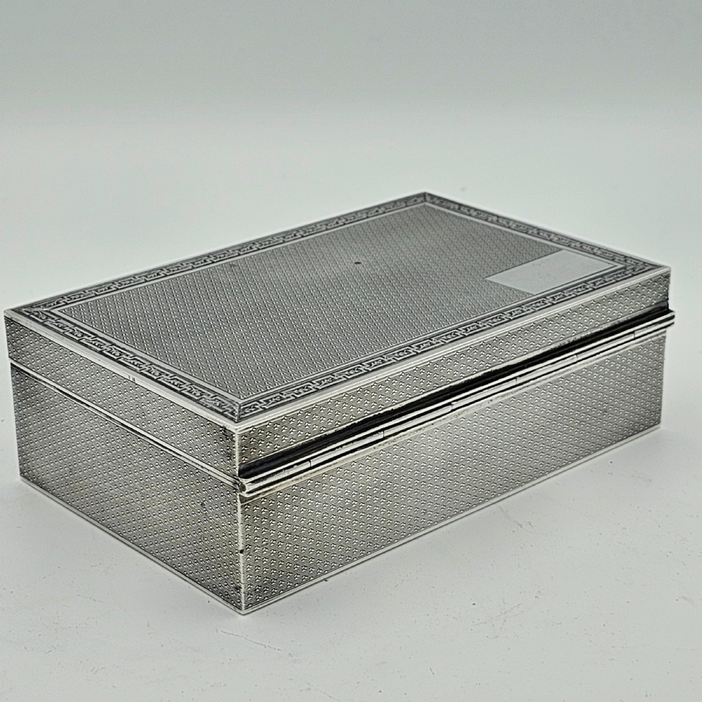 Silver Cigar or Cigarette Box c1929 - Hinged Lid and Engine Turned Border  View III