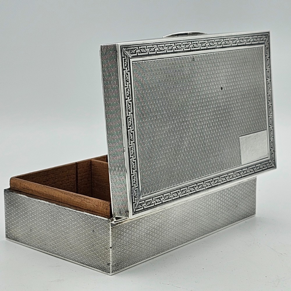 Silver Cigar or Cigarette Box c1929 - Hinged Lid and Engine Turned Border  View IV