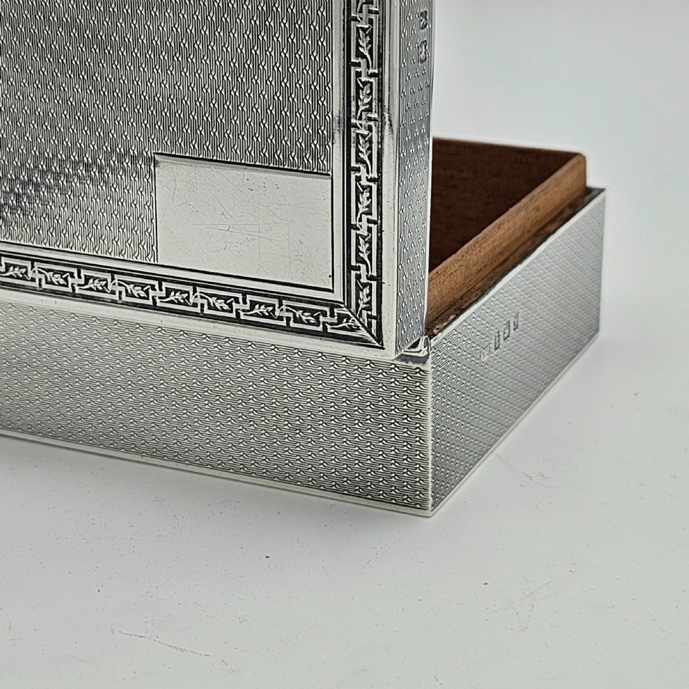 Silver Cigar or Cigarette Box c1929 - Hinged Lid and Engine Turned Border  View V