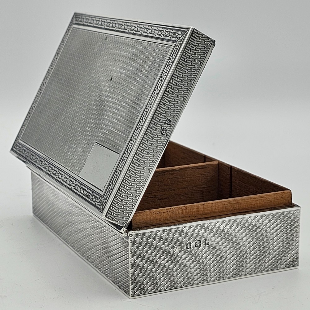 Silver Cigar or Cigarette Box c1929 - Hinged Lid and Engine Turned Border  View VI