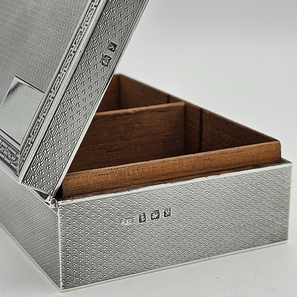 Silver Cigar or Cigarette Box c1929 - Hinged Lid and Engine Turned Border  View VII