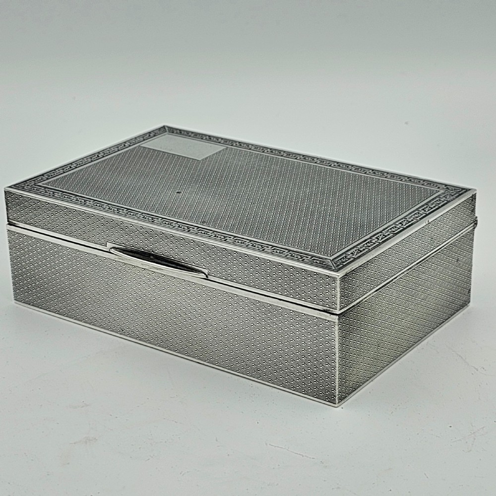 Silver Cigar or Cigarette Box c1929 - Hinged Lid and Engine Turned Border  View IX