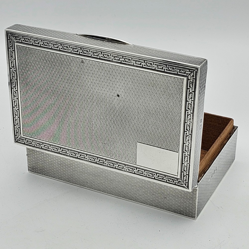 Silver Cigar or Cigarette Box c1929 - Hinged Lid and Engine Turned Border  View X