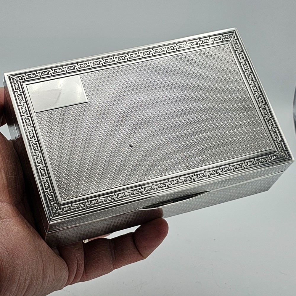 Silver Cigar or Cigarette Box c1929 - Hinged Lid and Engine Turned Border  View XIII