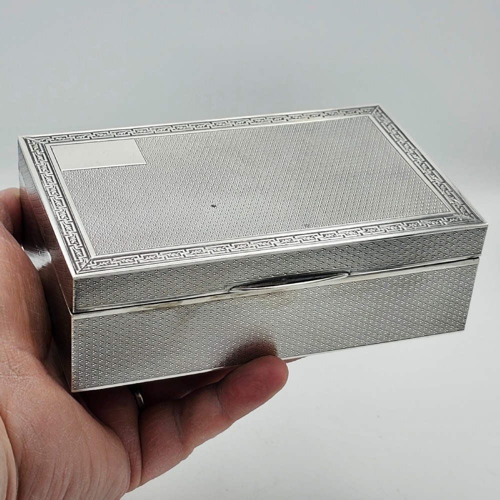 Silver Cigar or Cigarette Box c1929 - Hinged Lid and Engine Turned Border  View XV