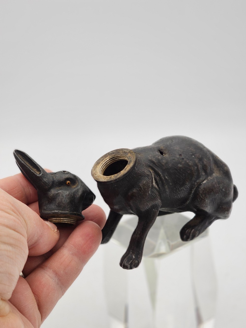 Rare 19thc Gun Metal Rabbit Pounce (Powder) Pot View VI