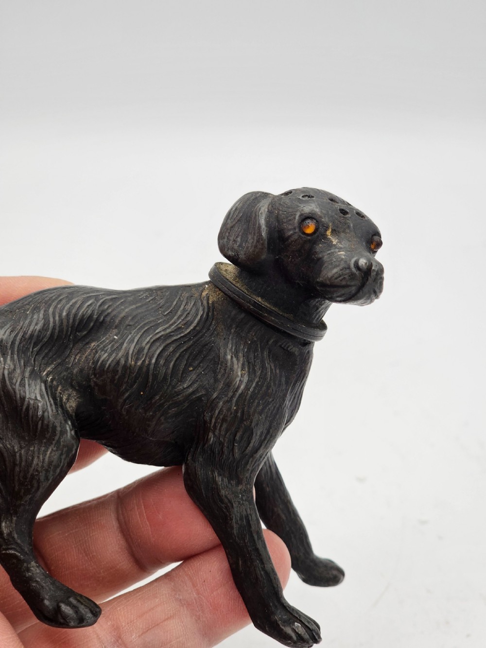 Rare 19thc Gun Metal Dog Pounce (Powder) Pot View V