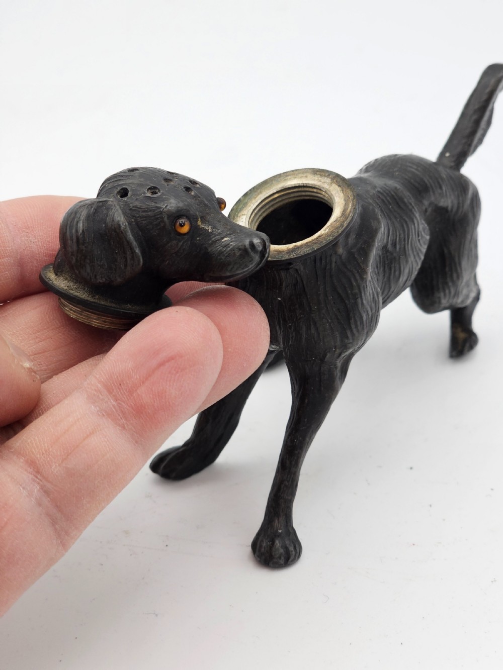 Rare 19thc Gun Metal Dog Pounce (Powder) Pot View IX