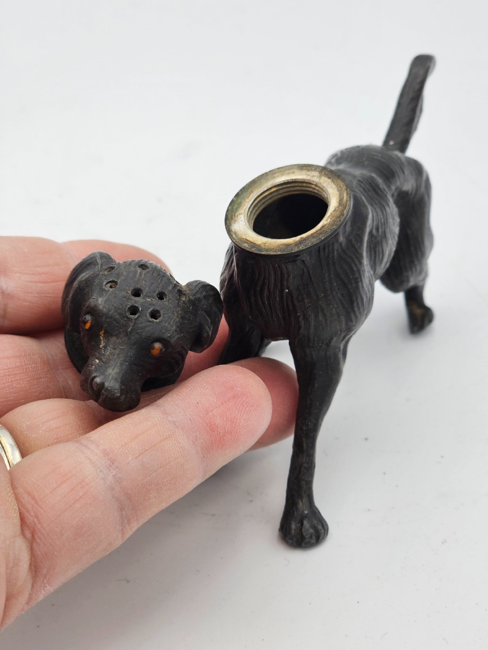Rare 19thc Gun Metal Dog Pounce (Powder) Pot View X