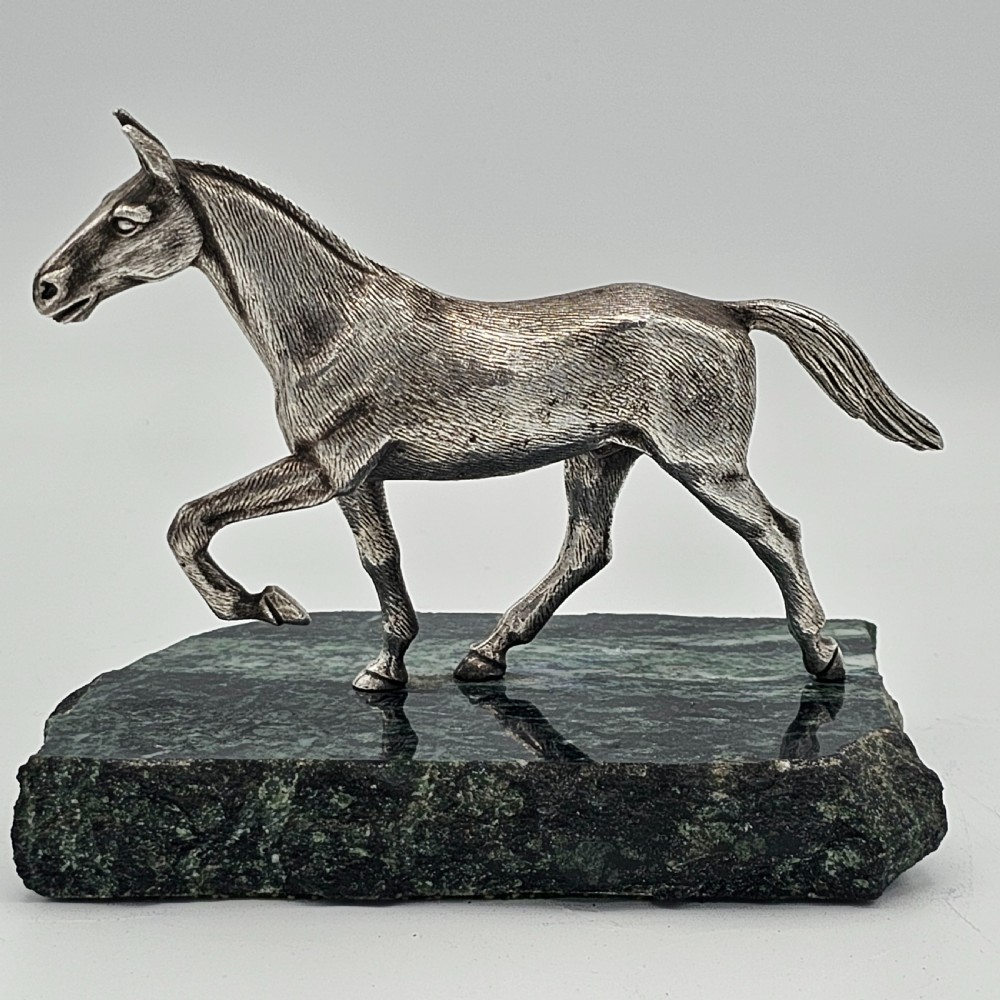Beautiful Antique Silvered Sculpture of a Race Horse c1940s
