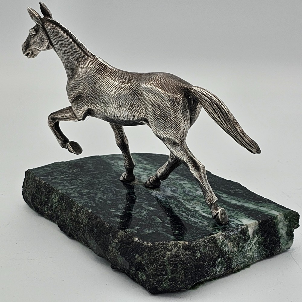 Beautiful Antique Silvered Sculpture of a Race Horse c1940s View II
