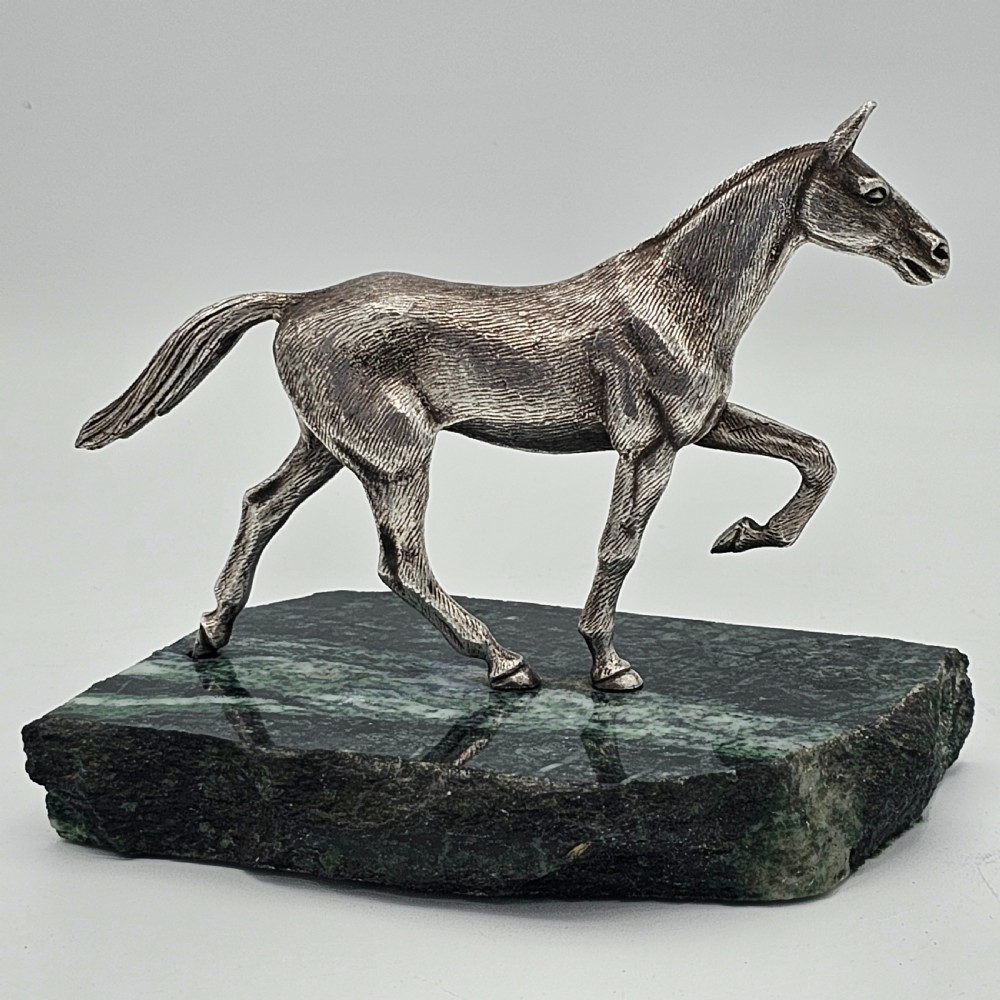 Beautiful Antique Silvered Sculpture of a Race Horse c1940s View IV