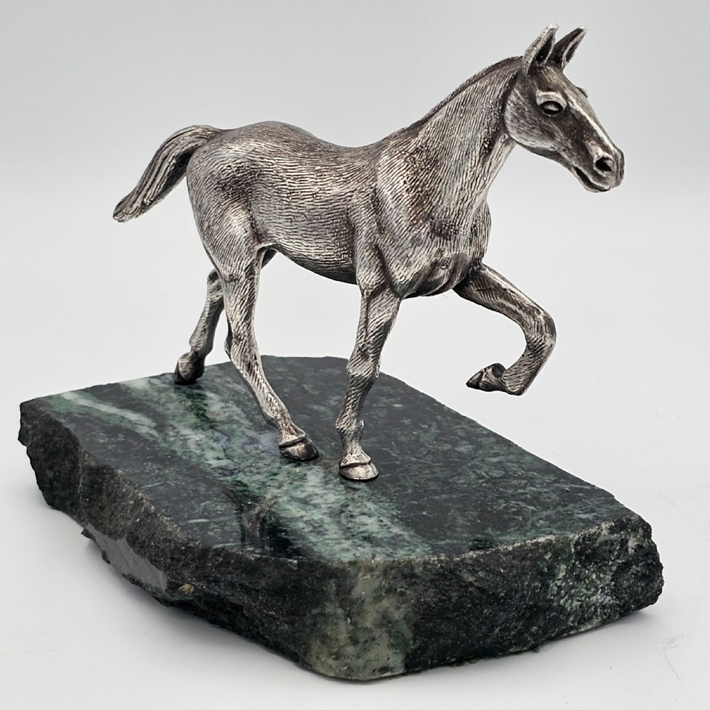 Beautiful Antique Silvered Sculpture of a Race Horse c1940s View V