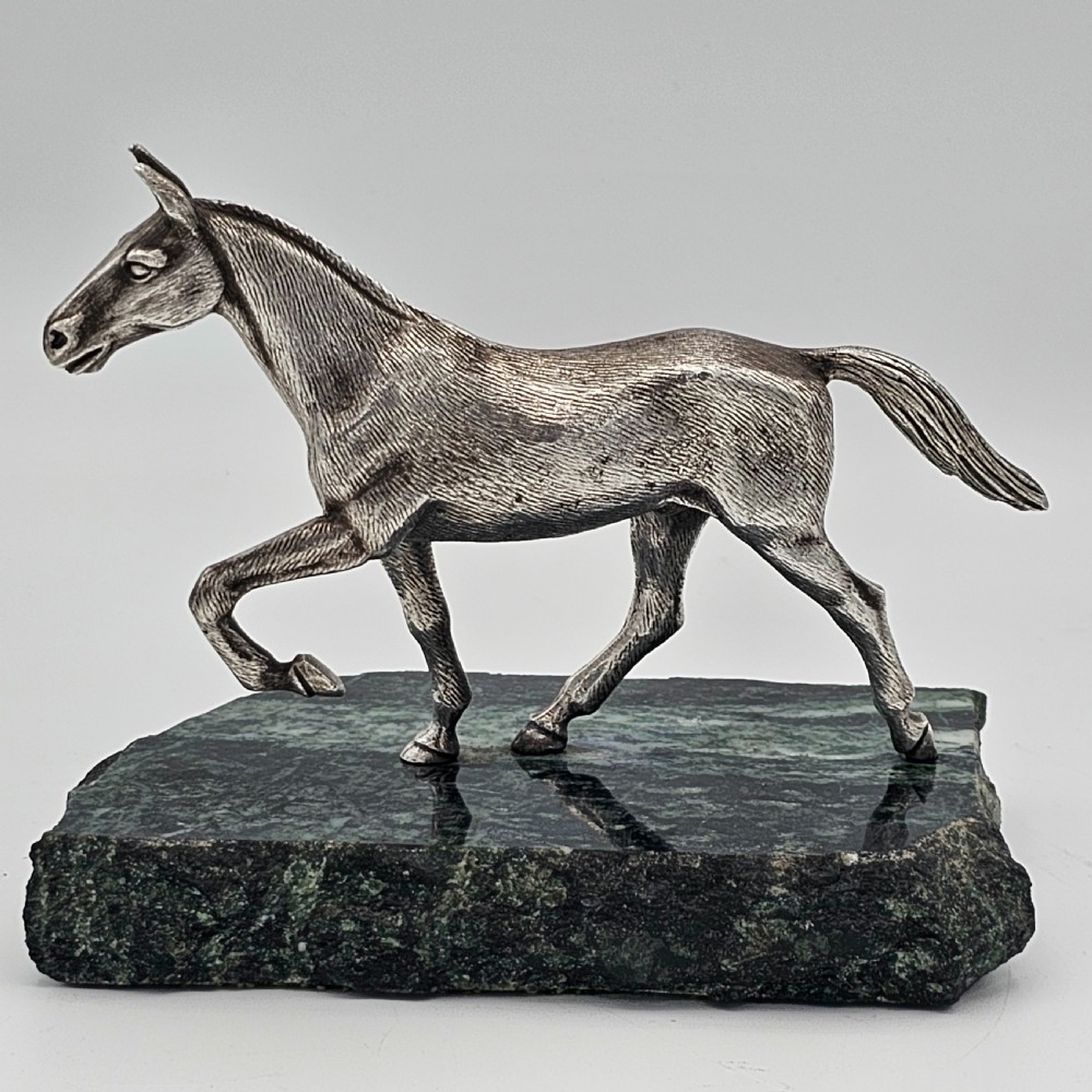 Beautiful Antique Silvered Sculpture of a Race Horse c1940s View VII