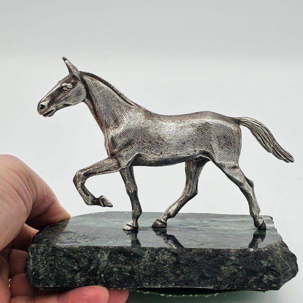 Beautiful Antique Silvered Sculpture of a Race Horse c1940s View X