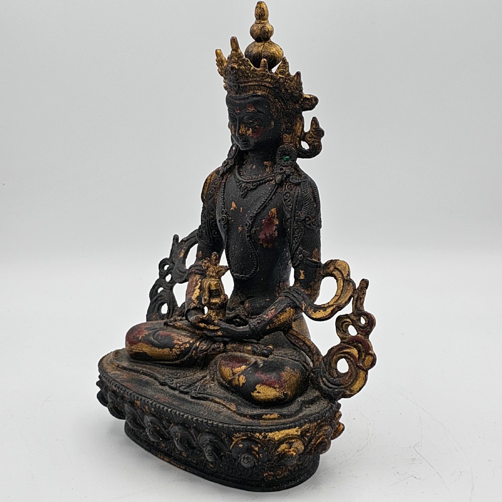 Antique Tibetan Sino Bronze Buddha with Remnants of Gilt & Copper Patina View II