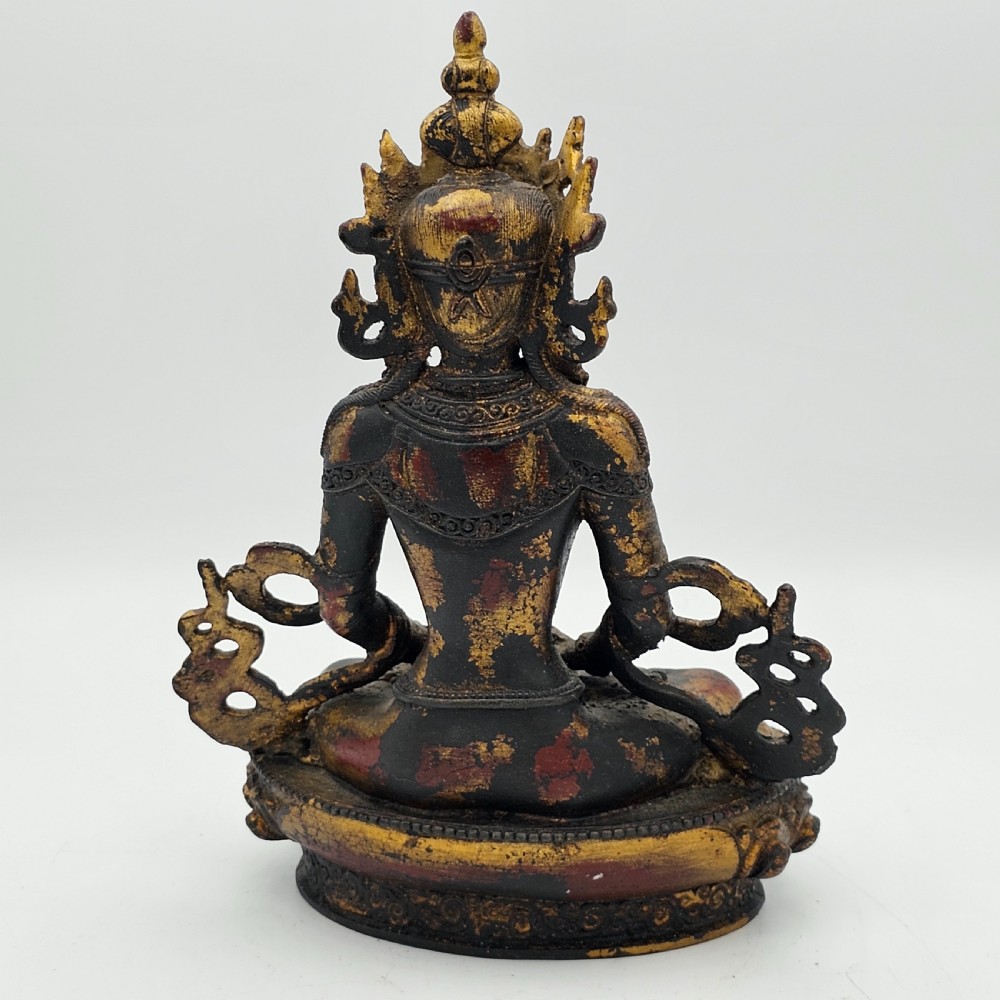Antique Tibetan Sino Bronze Buddha with Remnants of Gilt & Copper Patina View III