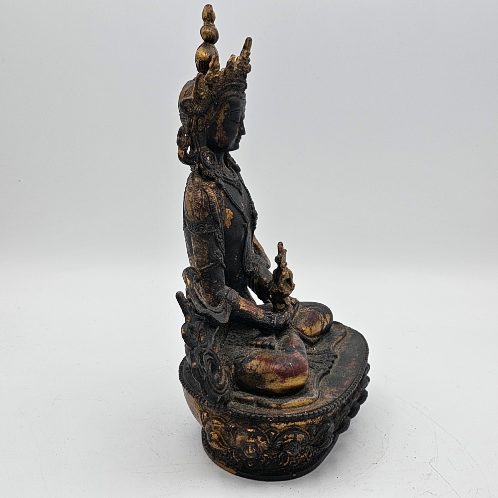 Antique Tibetan Sino Bronze Buddha with Remnants of Gilt & Copper Patina View IV