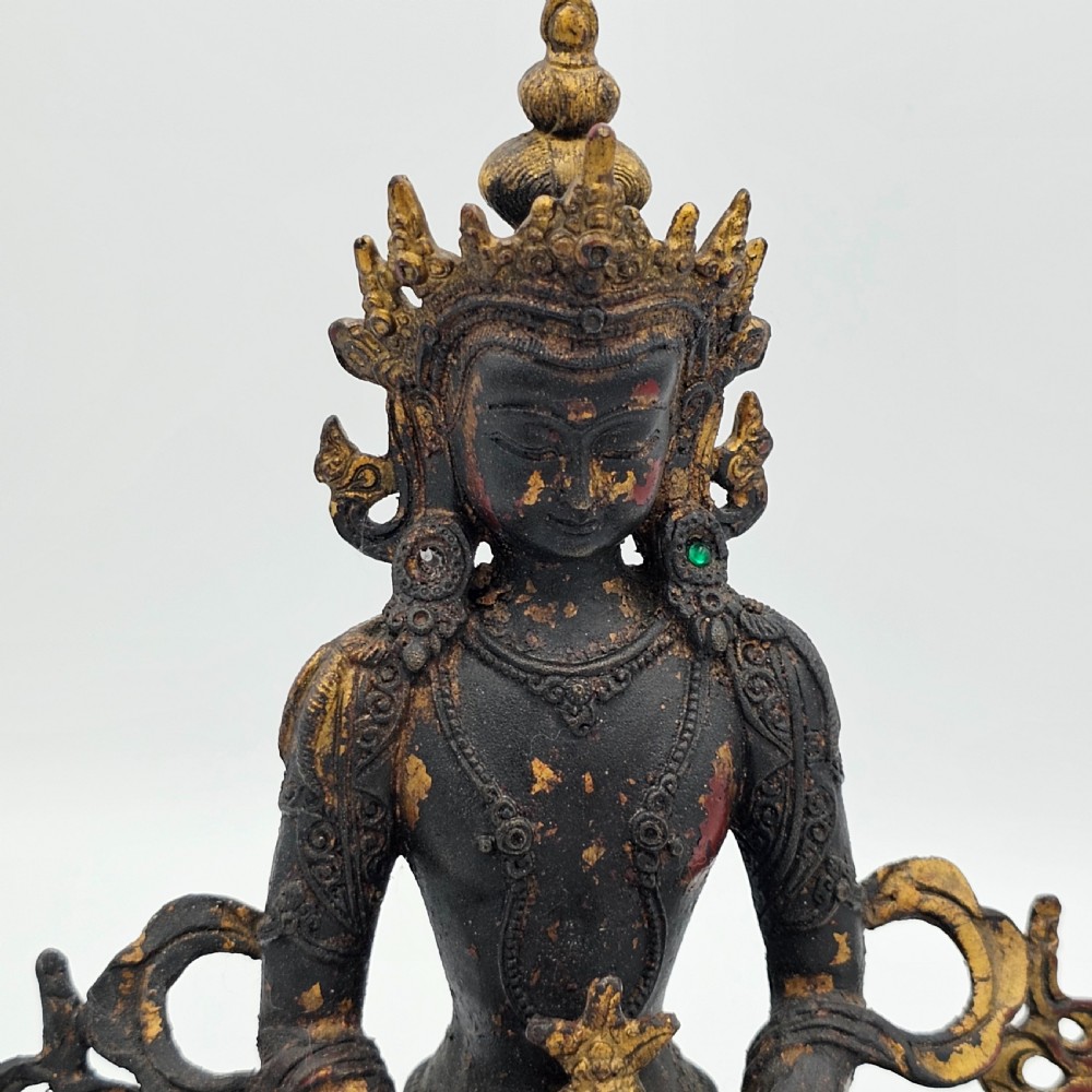 Antique Tibetan Sino Bronze Buddha with Remnants of Gilt & Copper Patina View VI