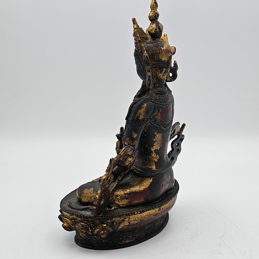 Antique Tibetan Sino Bronze Buddha with Remnants of Gilt & Copper Patina View VIII