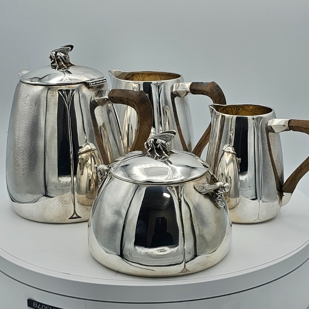 Exceptional French Solid Silver Secessionist Four Piece Tea Set c1900 View II
