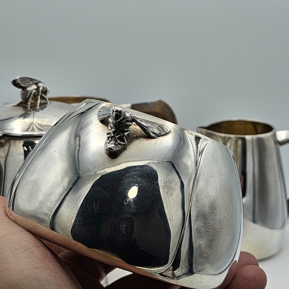 Exceptional French Solid Silver Secessionist Four Piece Tea Set c1900 View XIV