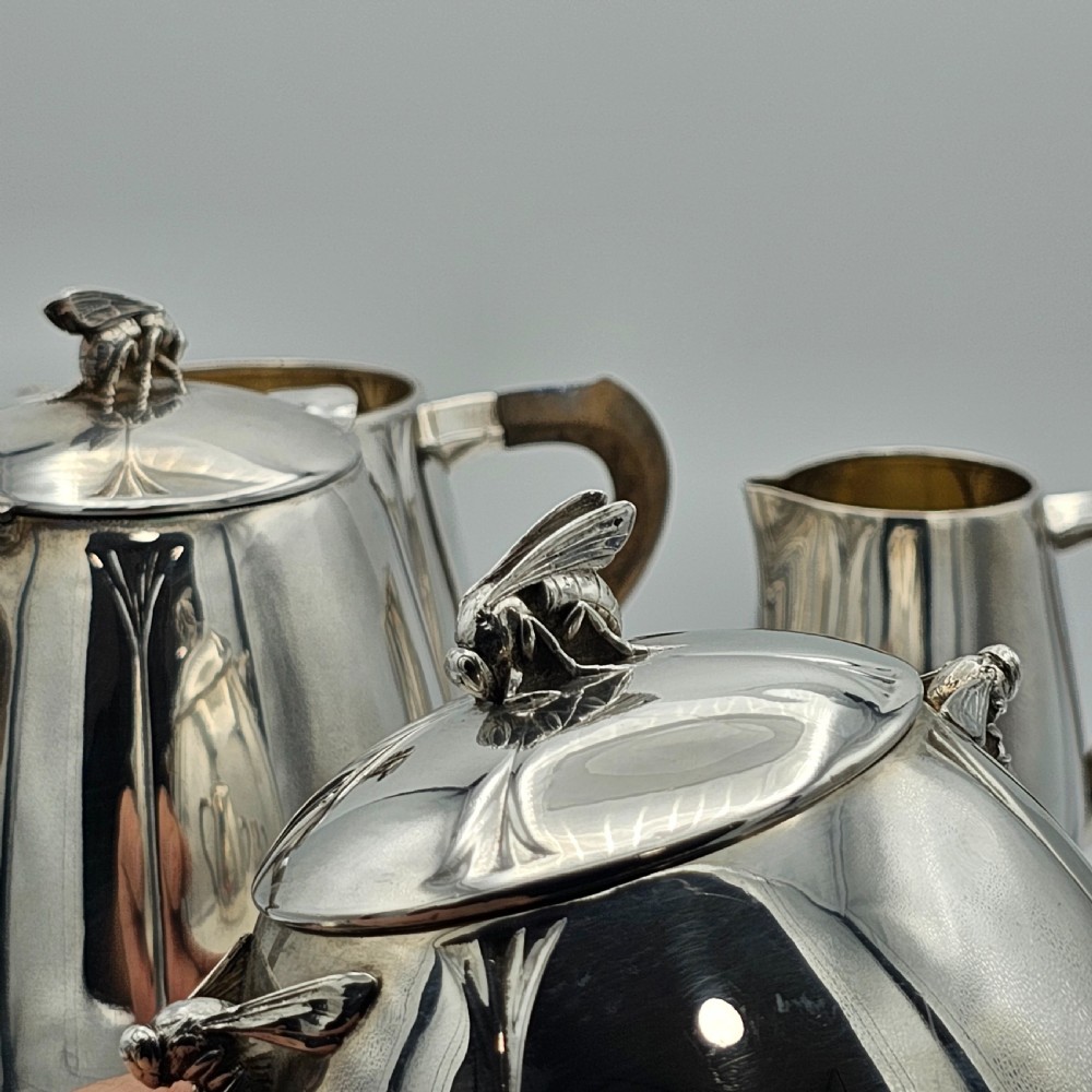 Exceptional French Solid Silver Secessionist Four Piece Tea Set c1900 View XV