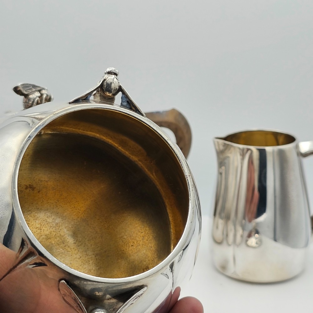 Exceptional French Solid Silver Secessionist Four Piece Tea Set c1900 View XVI