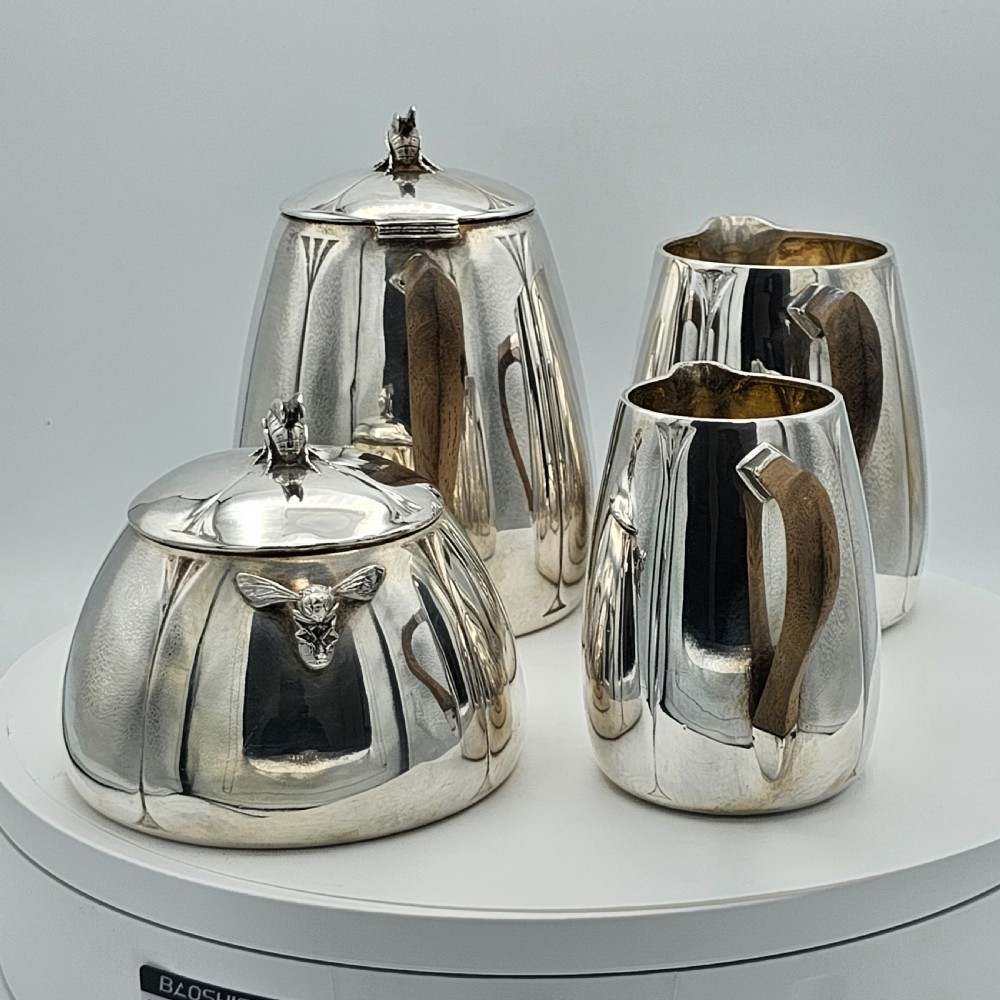 Exceptional French Solid Silver Secessionist Four Piece Tea Set c1900 View XX