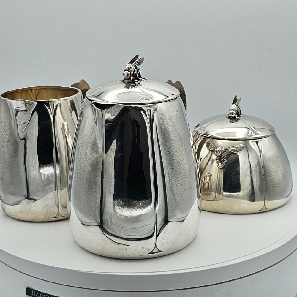 Exceptional French Solid Silver Secessionist Four Piece Tea Set c1900 View XXIII