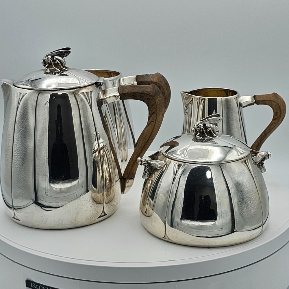 Exceptional French Solid Silver Secessionist Four Piece Tea Set c1900 View XXV