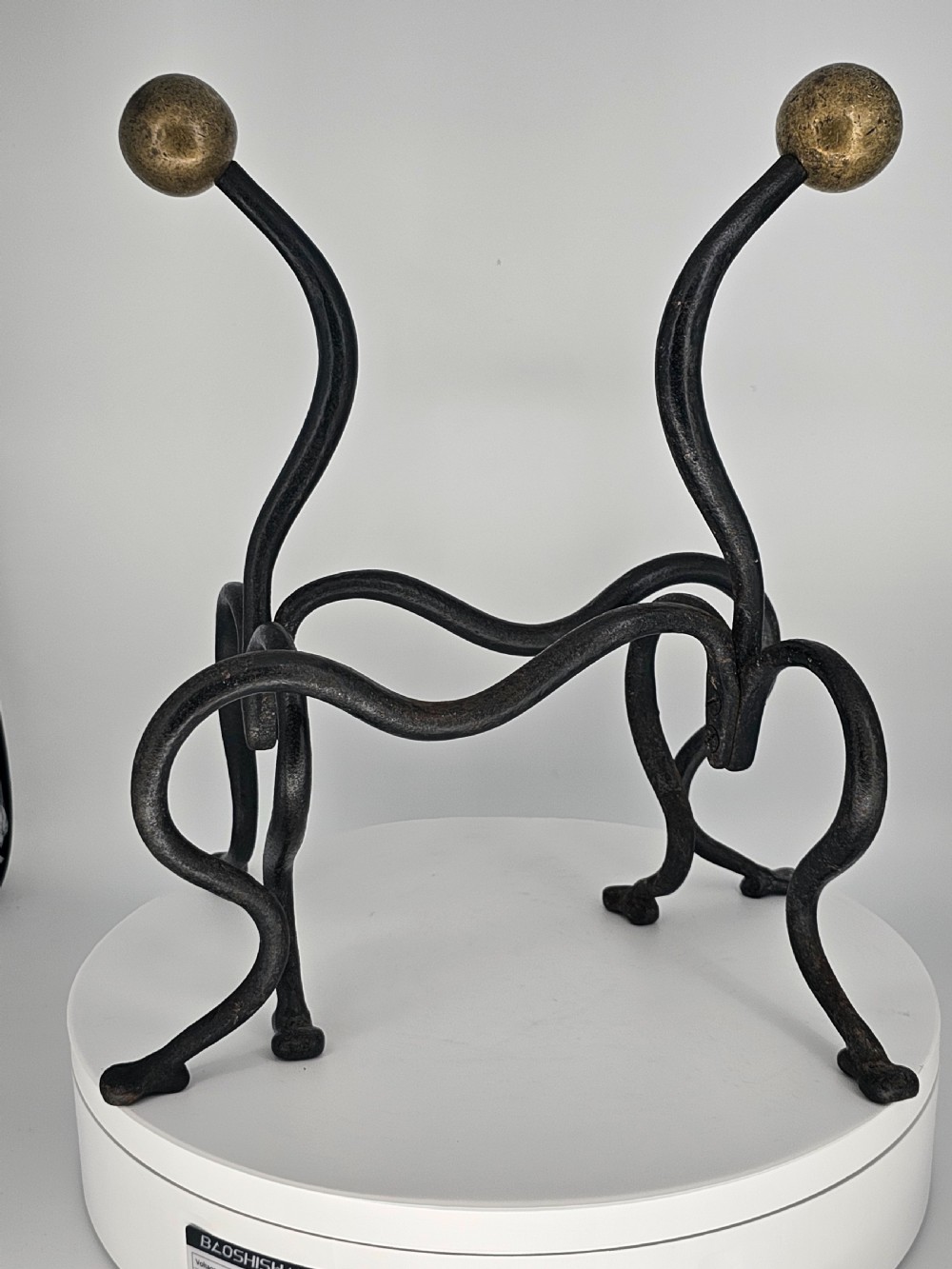 Elegant Pair of Arts and Crafts Brass and Iron Andirons or Fire Dogs c1900 View II