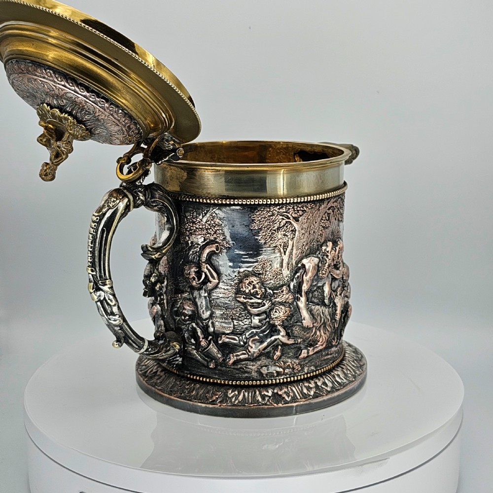Fabulous Grinsell & Bourne 19thc Large Electrotype Beer Jug View VII