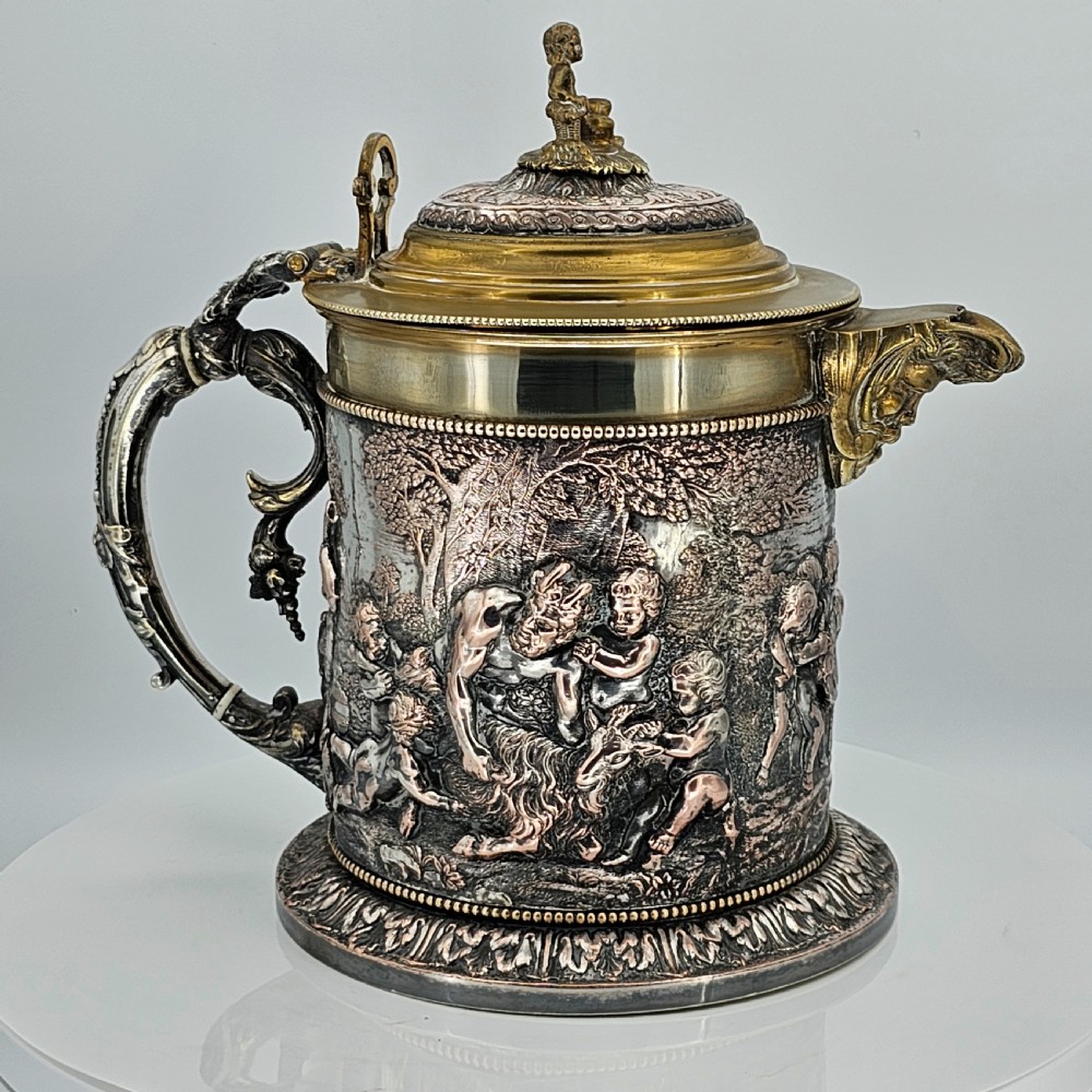 Fabulous Grinsell & Bourne 19thc Large Electrotype Beer Jug View X