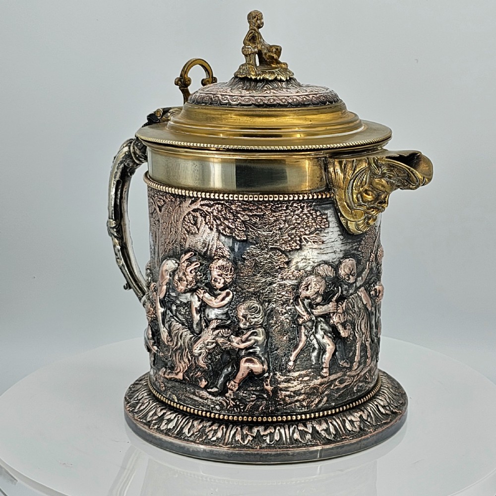 Fabulous Grinsell & Bourne 19thc Large Electrotype Beer Jug View XI