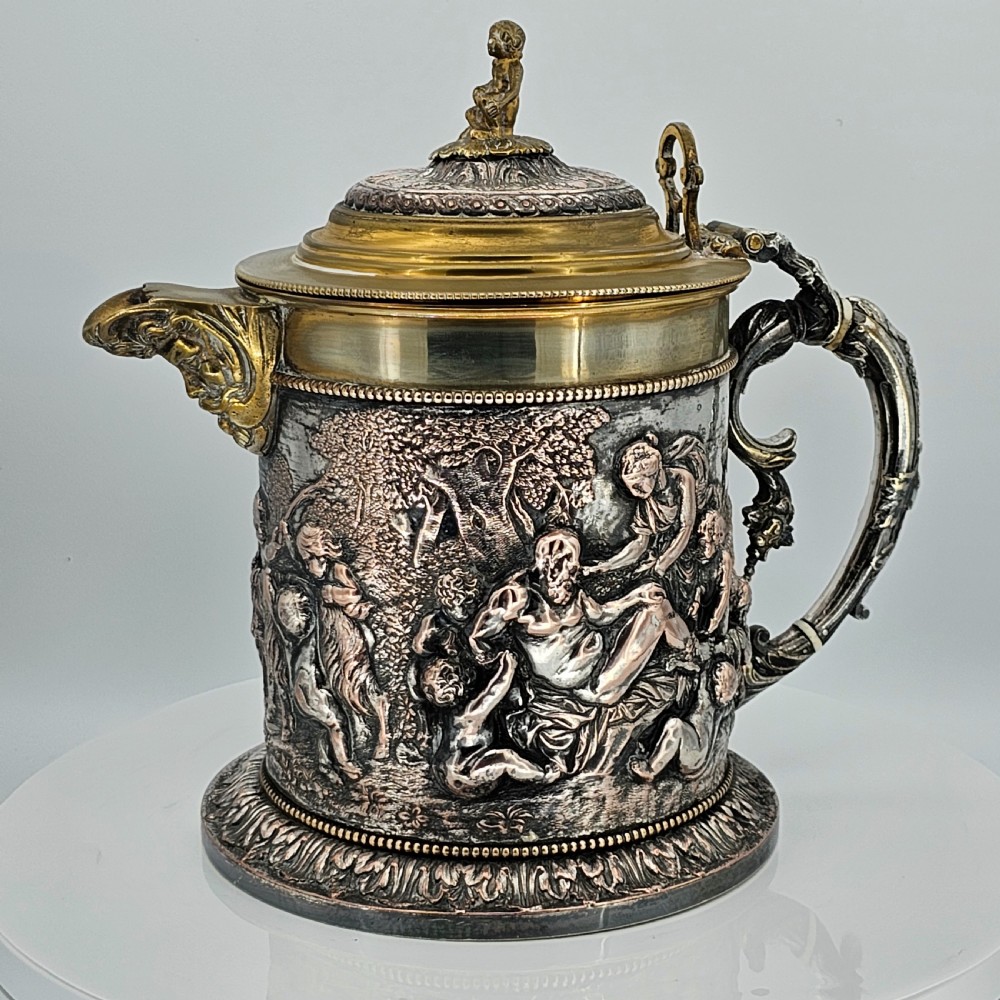 Fabulous Grinsell & Bourne 19thc Large Electrotype Beer Jug View XV