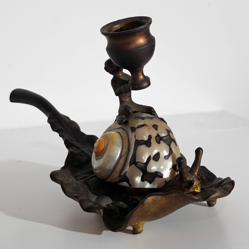 Fabulous Grand Tour Gilt Metal & Shell Monkey & Snail Shaped Chamber-stick c1850 View II