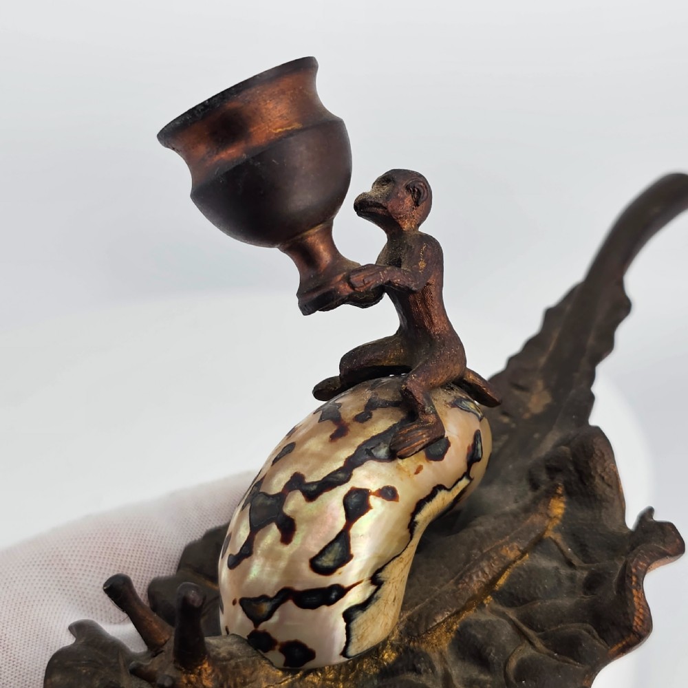 Fabulous Grand Tour Gilt Metal & Shell Monkey & Snail Shaped Chamber-stick c1850 View IV