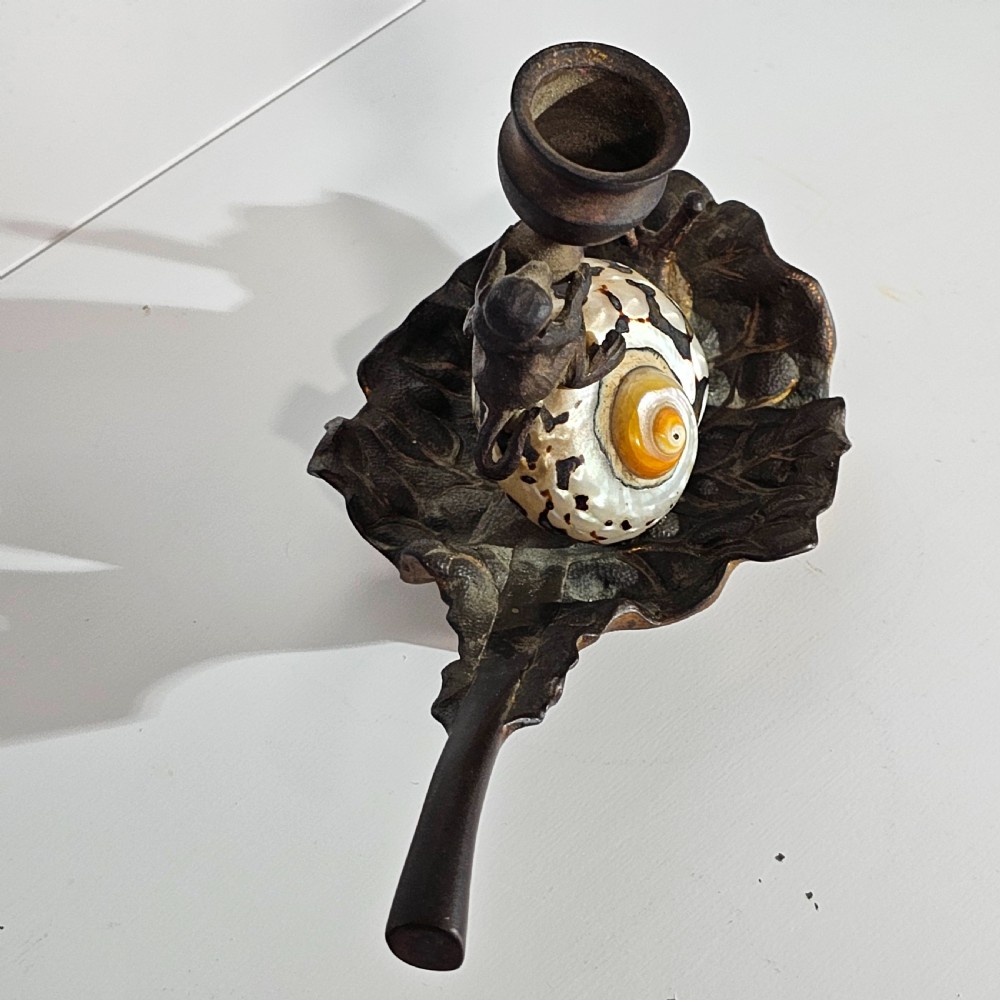 Fabulous Grand Tour Gilt Metal & Shell Monkey & Snail Shaped Chamber-stick c1850 View VI