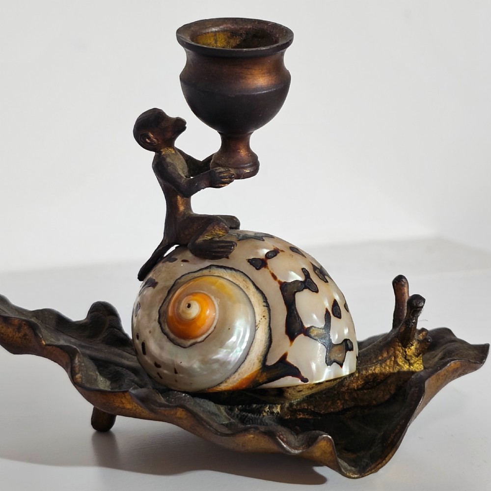 Fabulous Grand Tour Gilt Metal & Shell Monkey & Snail Shaped Chamber-stick c1850 View VII