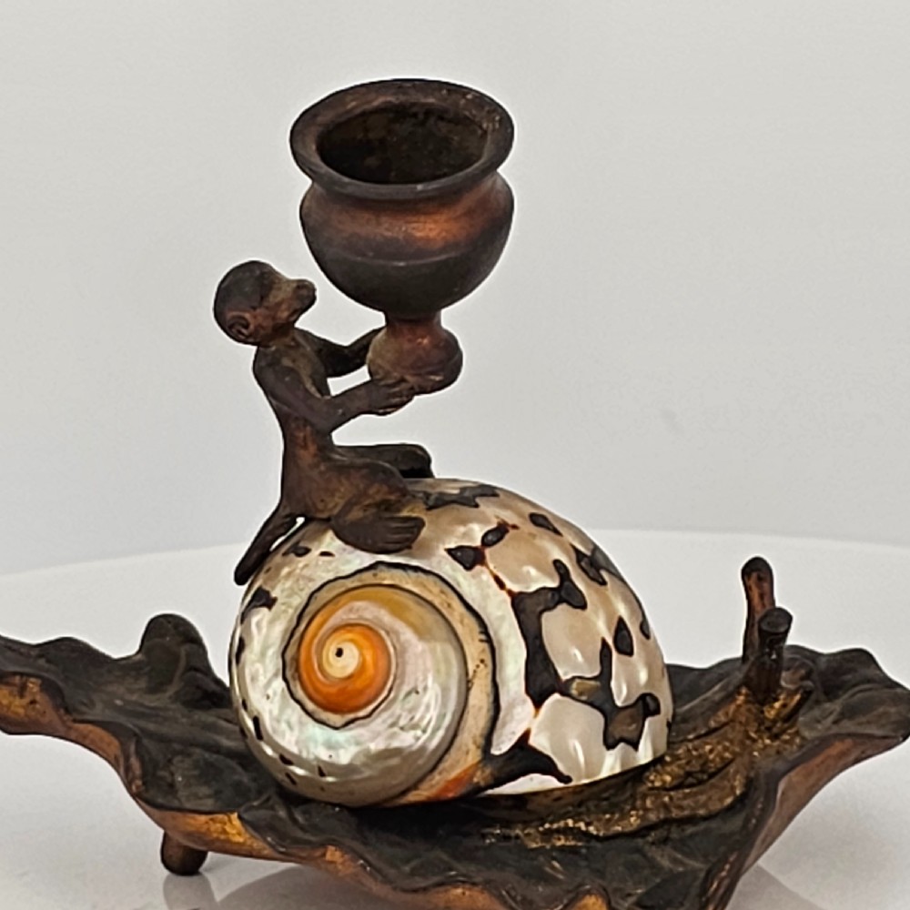 Fabulous Grand Tour Gilt Metal & Shell Monkey & Snail Shaped Chamber-stick c1850 View VIII