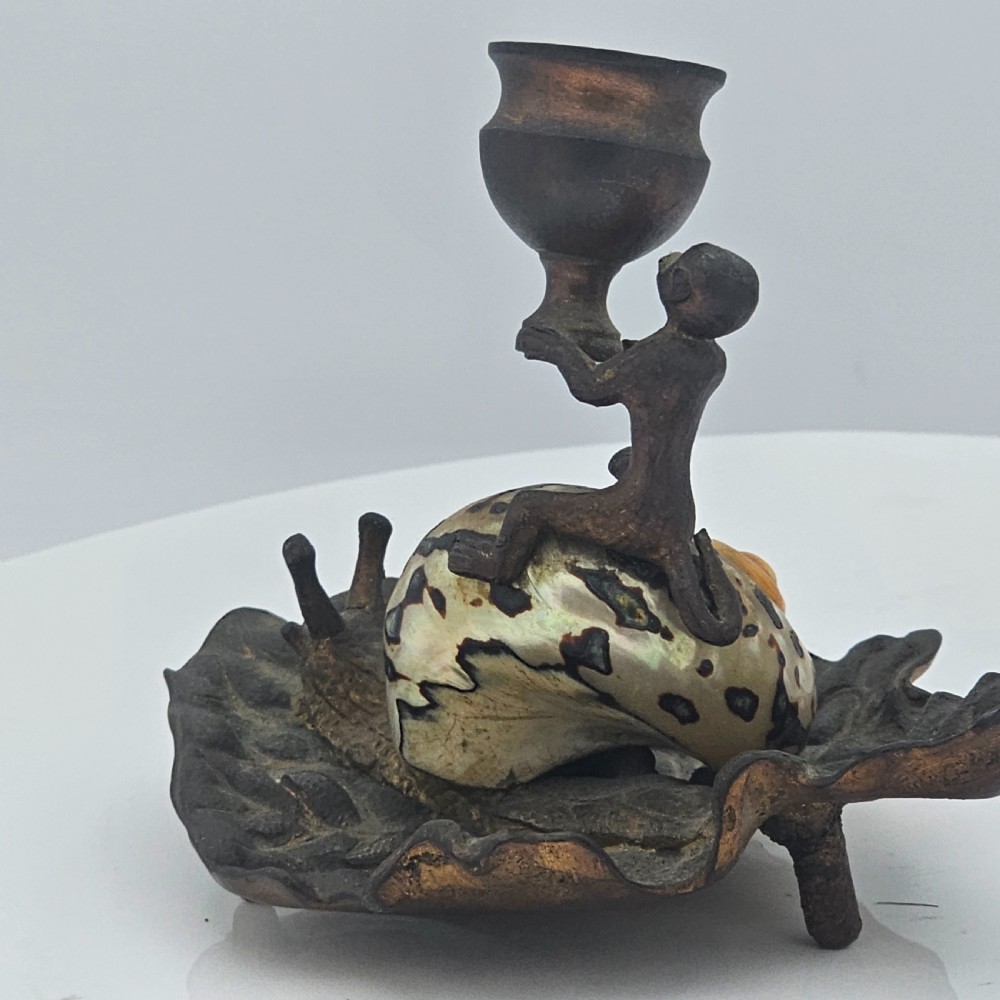 Fabulous Grand Tour Gilt Metal & Shell Monkey & Snail Shaped Chamber-stick c1850 View IX