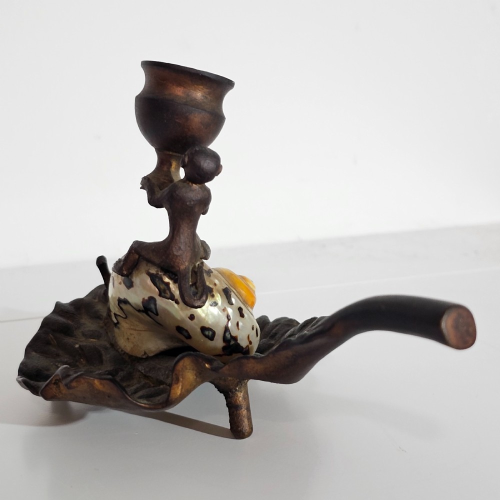 Fabulous Grand Tour Gilt Metal & Shell Monkey & Snail Shaped Chamber-stick c1850 View X