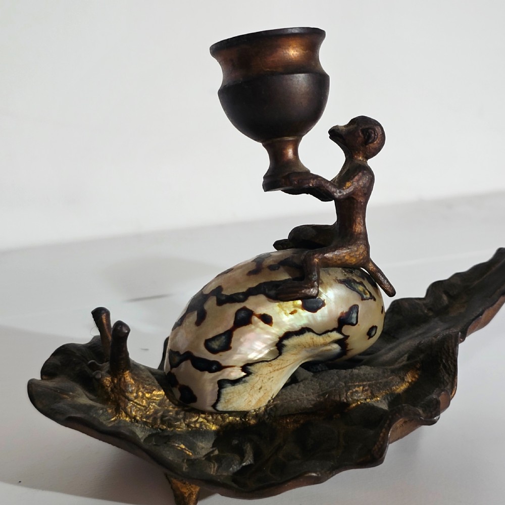 Fabulous Grand Tour Gilt Metal & Shell Monkey & Snail Shaped Chamber-stick c1850 View XI