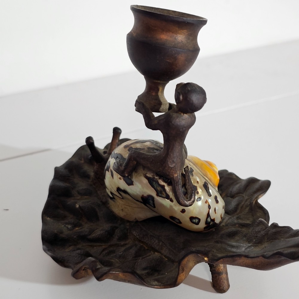 Fabulous Grand Tour Gilt Metal & Shell Monkey & Snail Shaped Chamber-stick c1850 View XII
