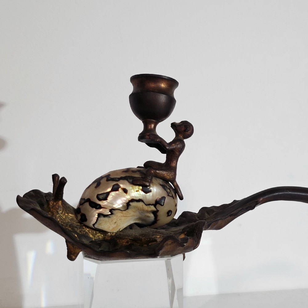 Fabulous Grand Tour Gilt Metal & Shell Monkey & Snail Shaped Chamber-stick c1850 View XIII