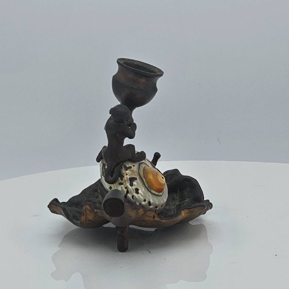 Fabulous Grand Tour Gilt Metal & Shell Monkey & Snail Shaped Chamber-stick c1850 View XV