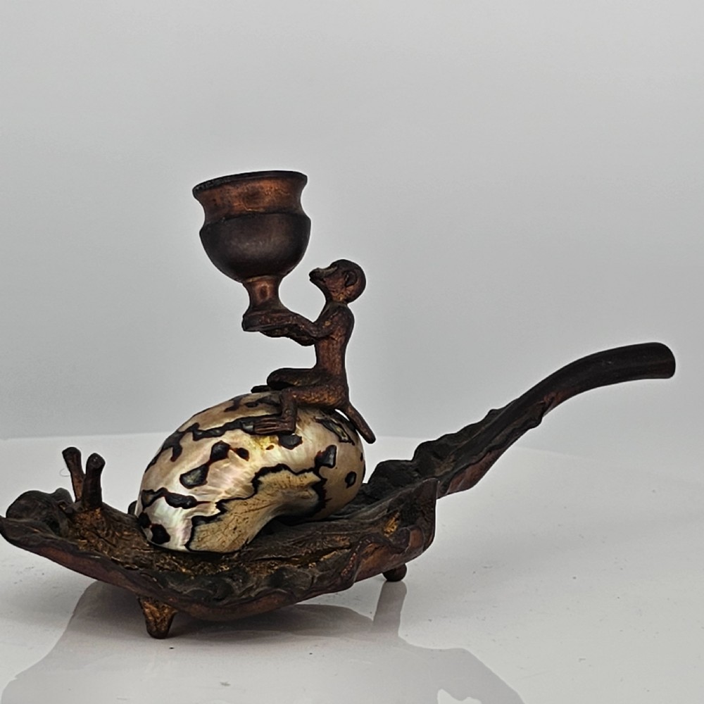 Fabulous Grand Tour Gilt Metal & Shell Monkey & Snail Shaped Chamber-stick c1850 View XVI